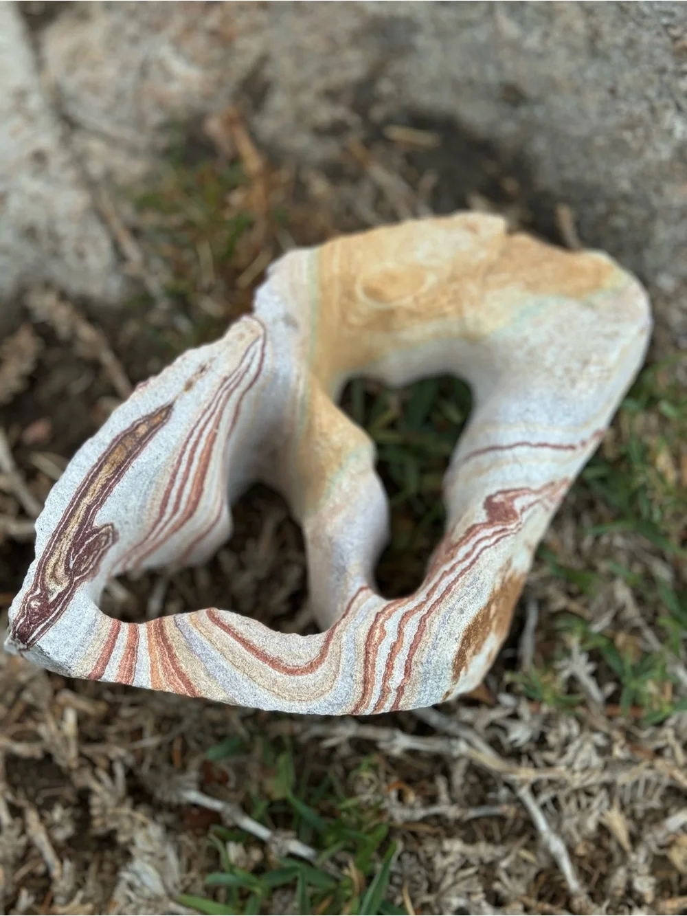 Natural Sandstone Decorative Rock w/ Red & Cream Striations for Aquarium or Tank